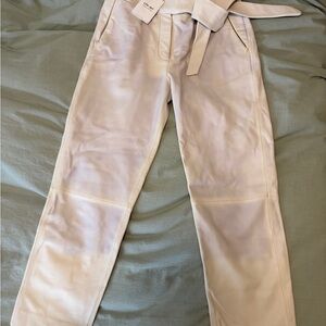 White/blueish leather Cropped Pants with Belt